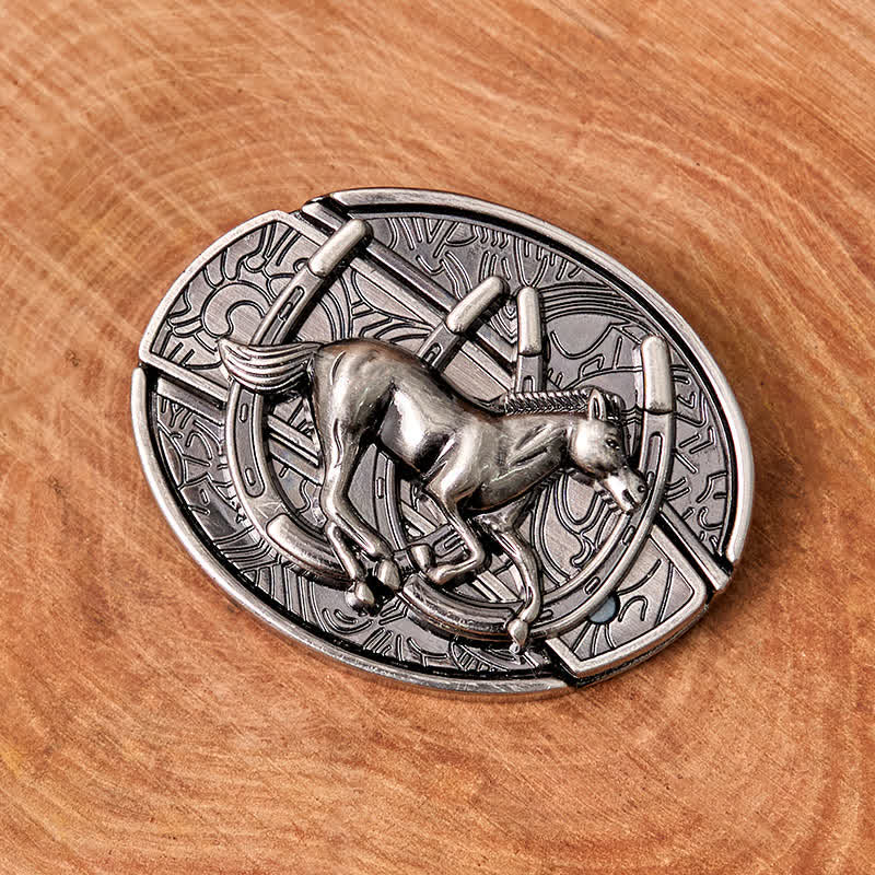 Men's DIY Galloping Horse Hidden Folding Knife Leather Belt