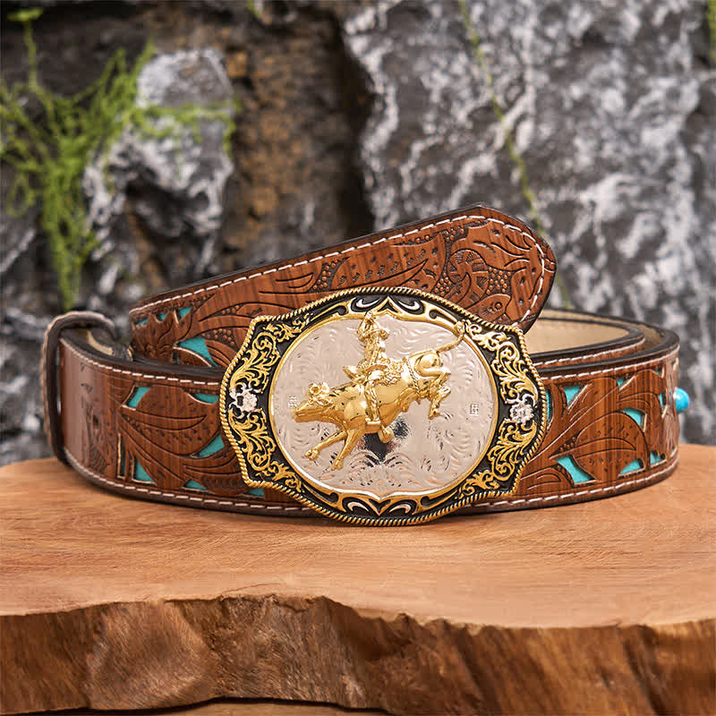 Gold & Black DIY Western Horse Riding Knight Cowboy Buckle Leather Belt