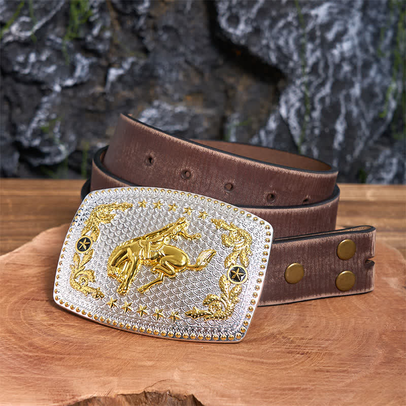 Rectangular DIY Two Tone Horse Riding Large Buckle Leather Belt