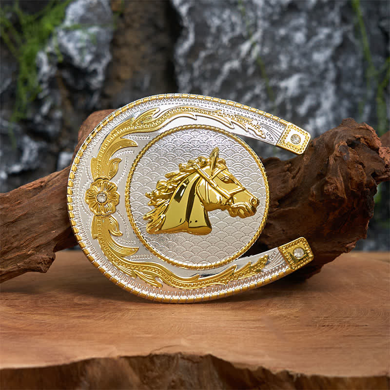 Large Horseshoe Shape DIY Western Buckle Leather Belt