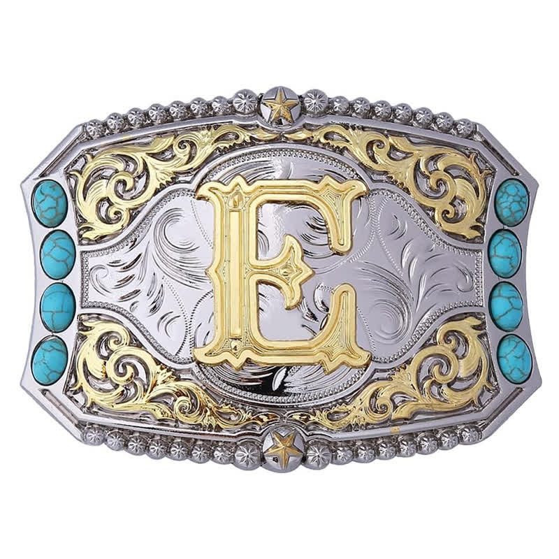 Decorative Turquoise DIY Initial Letter Buckle Leather Belt