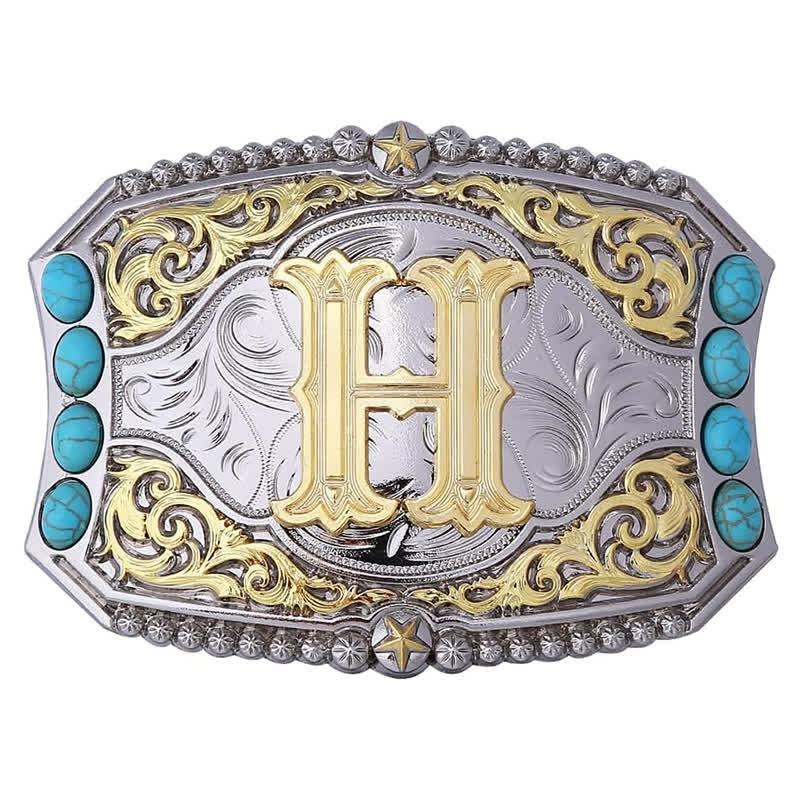 Decorative Turquoise DIY Initial Letter Buckle Leather Belt