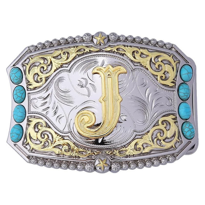 Decorative Turquoise DIY Initial Letter Buckle Leather Belt