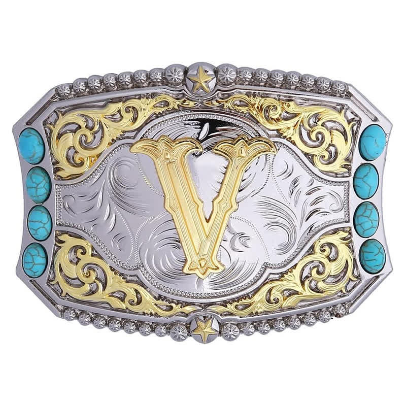 Decorative Turquoise DIY Initial Letter Buckle Leather Belt