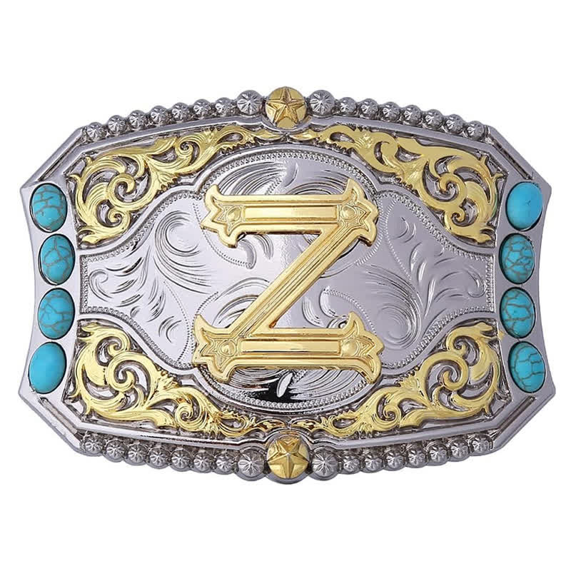 Decorative Turquoise DIY Initial Letter Buckle Leather Belt