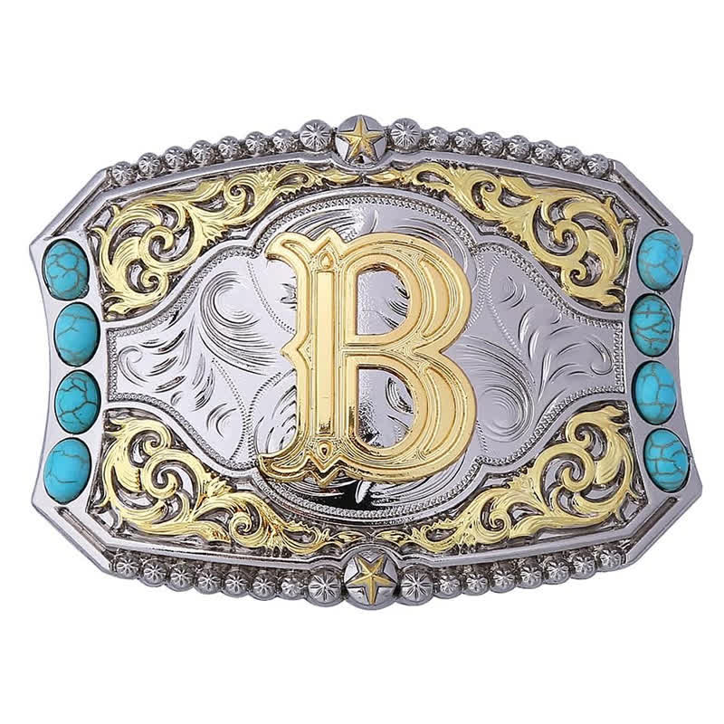 Decorative Turquoise DIY Initial Letter Buckle Leather Belt