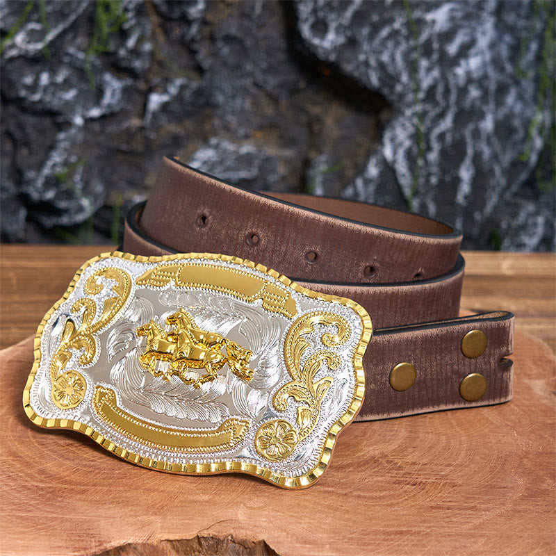 Three Galloping Horses DIY Cowboy Buckle Leather Belt