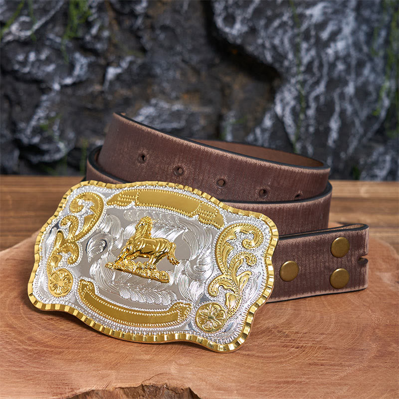 Golden Gallant Horse DIY Cowboy Buckle Leather Belt
