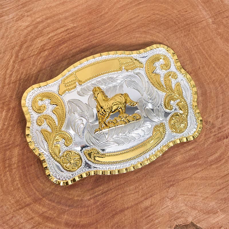 Golden Gallant Horse DIY Cowboy Buckle Leather Belt