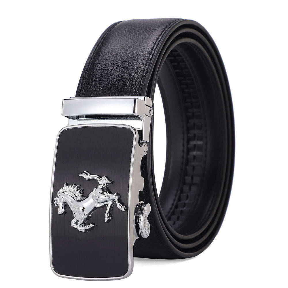 Men's Galloping Horse Emblem Automatic Buckle Leather Belt