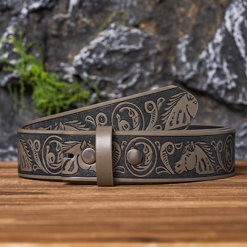Western Horse-Patterned DIY Leather Belt Strap Without Belt Buckle
