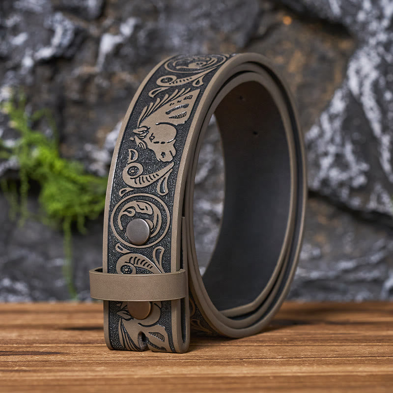 Western Horse-Patterned DIY Leather Belt Strap Without Belt Buckle