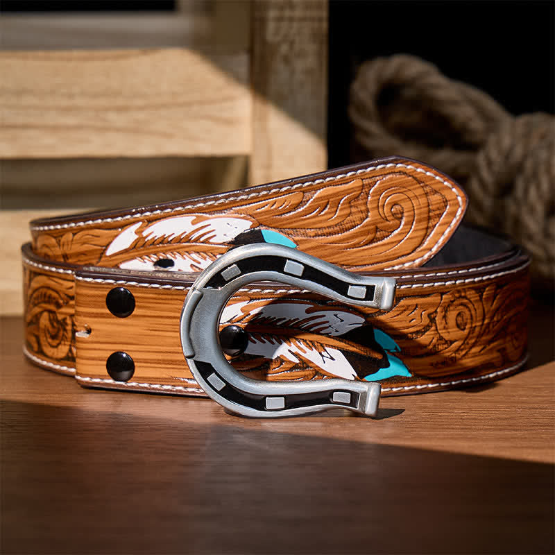Western Luck Horseshoe-Shaped DIY Buckle Leather Belt
