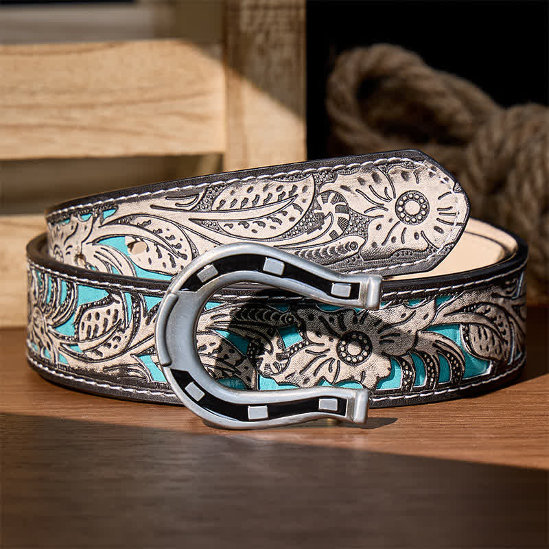 Western Luck Horseshoe-Shaped DIY Buckle Leather Belt