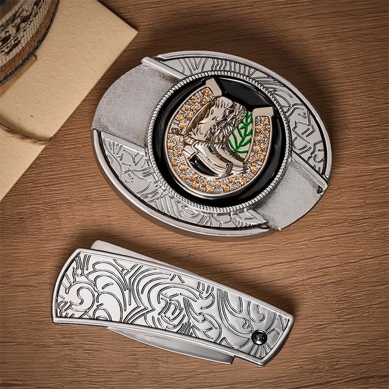 Boots & Horseshoe DIY Hidden Folding Knife Buckle Leather Belt