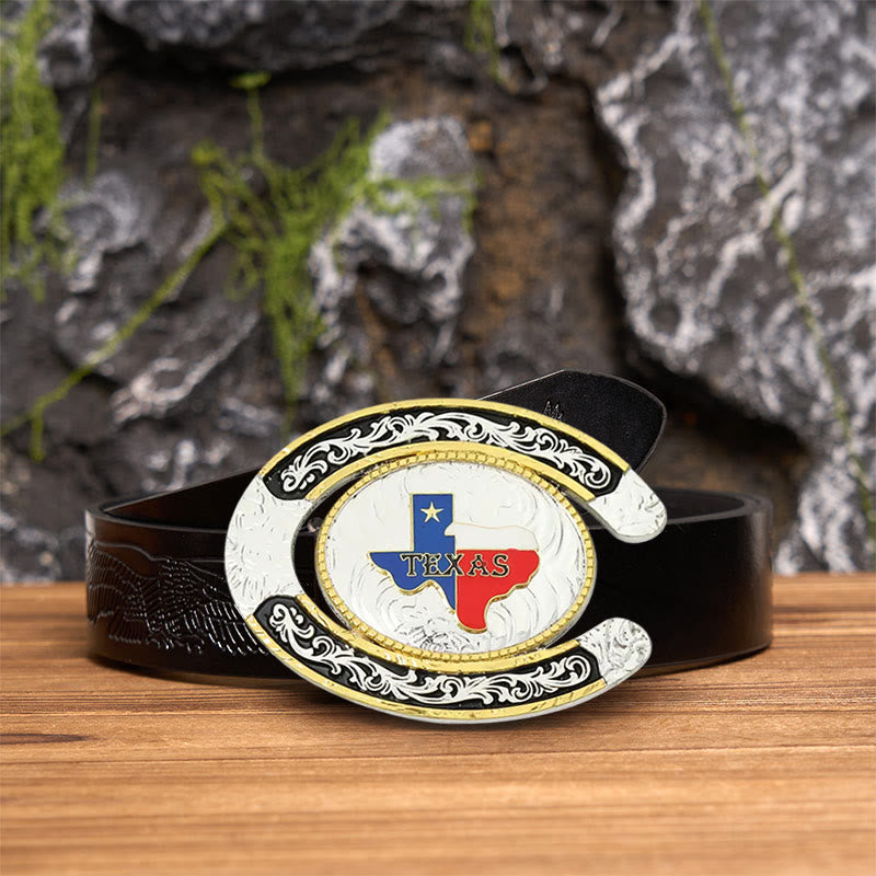 Texas Pride Horseshoe-Shaped DIY Large Buckle Leather Belt