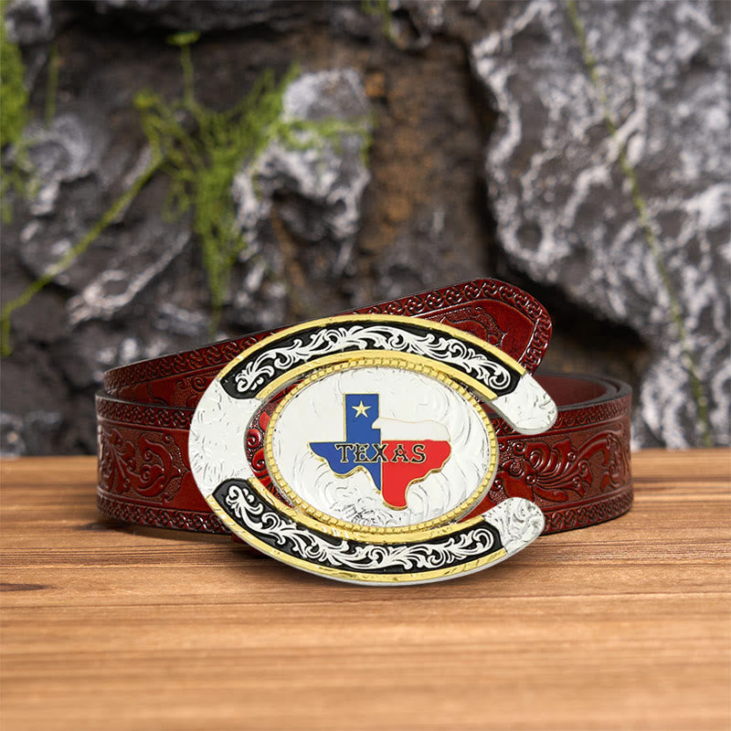 Texas Pride Horseshoe-Shaped DIY Large Buckle Leather Belt