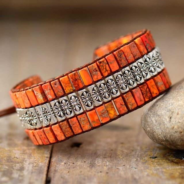 Lotus Boho Wrap Jasper Stone Bracelet