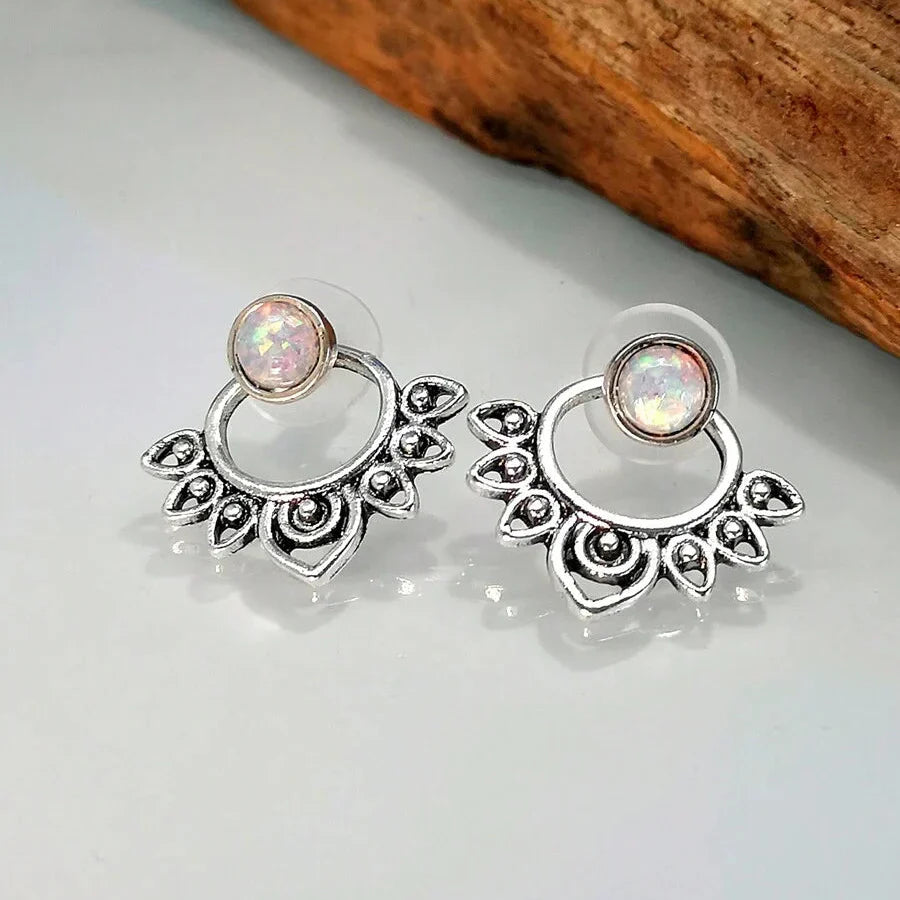 Vintage Turquoise Sunburst Stud Hoop Earring