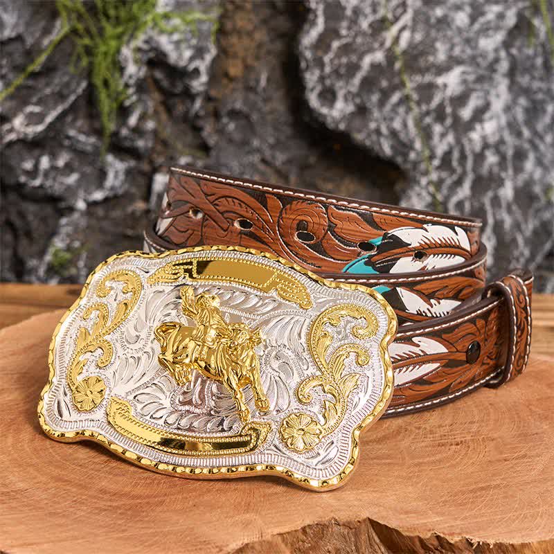 Gold Horseback Riding DIY Western Cowboy Buckle Leather Belt