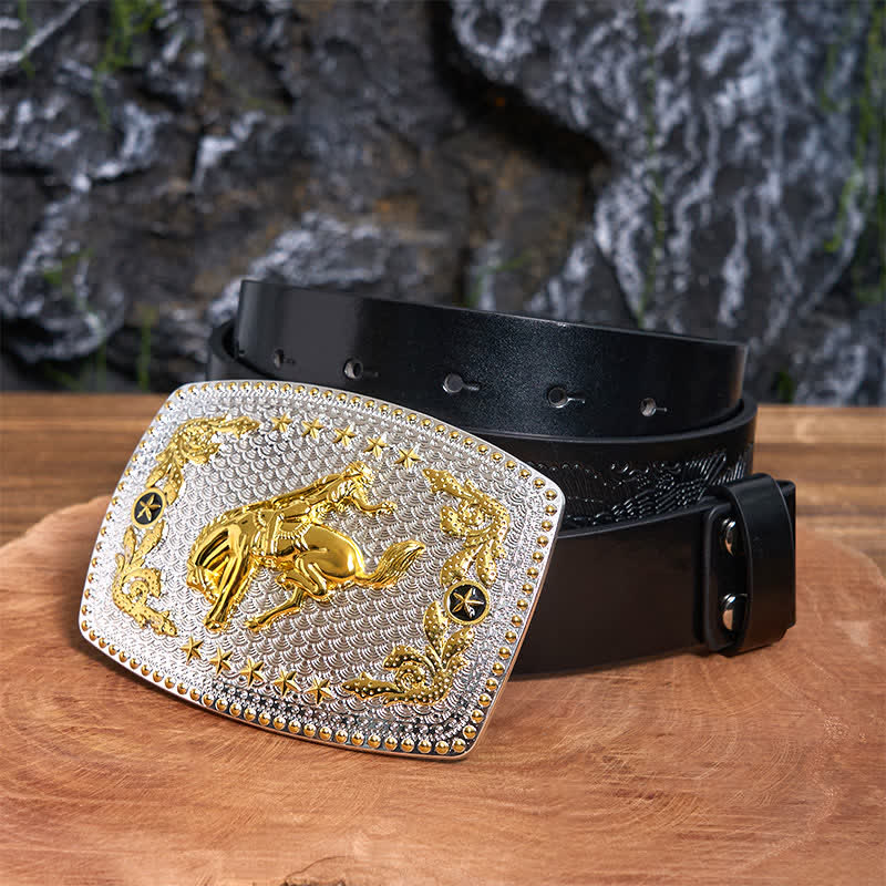 Rectangular DIY Two Tone Horse Riding Large Buckle Leather Belt