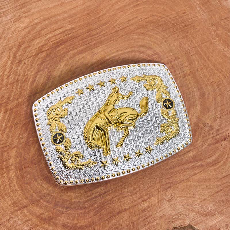 Rectangular DIY Two Tone Horse Riding Large Buckle Leather Belt