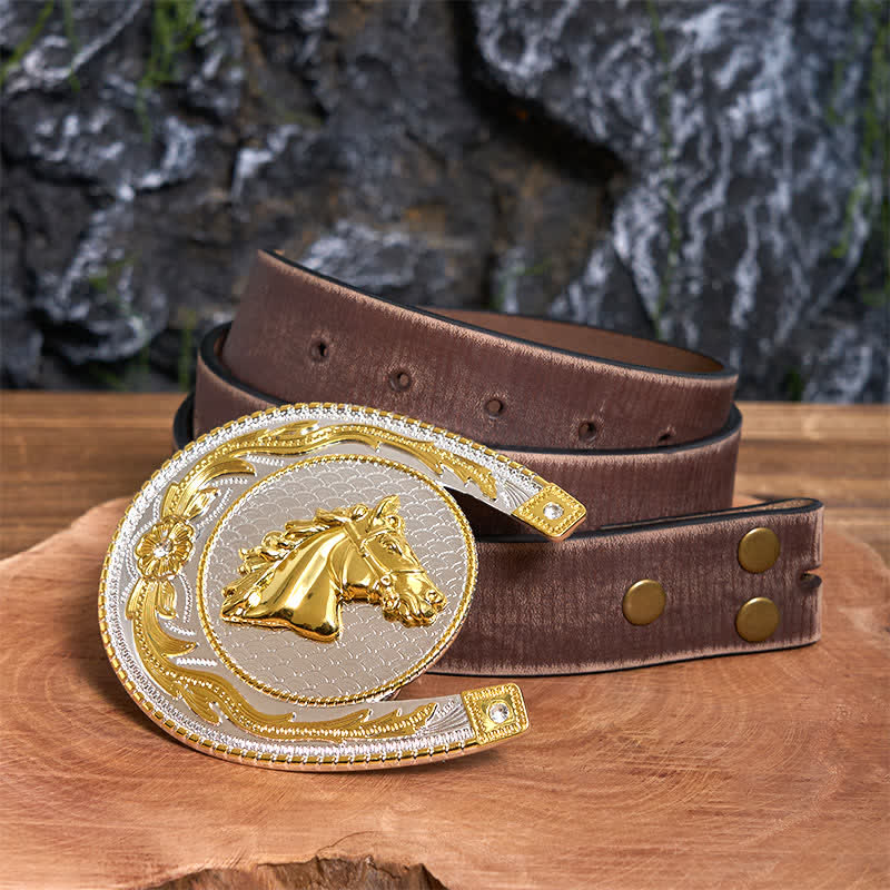 Large Horseshoe Shape DIY Western Buckle Leather Belt