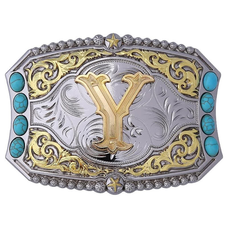 Decorative Turquoise DIY Initial Letter Buckle Leather Belt