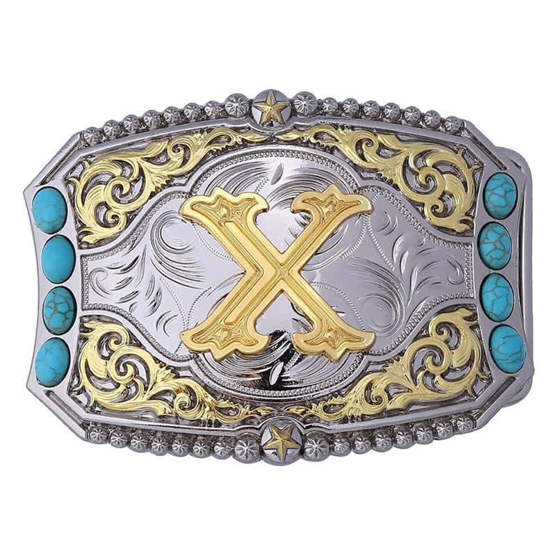 Decorative Turquoise DIY Initial Letter Buckle Leather Belt