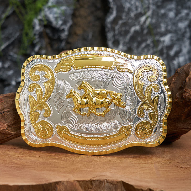 Three Galloping Horses DIY Cowboy Buckle Leather Belt