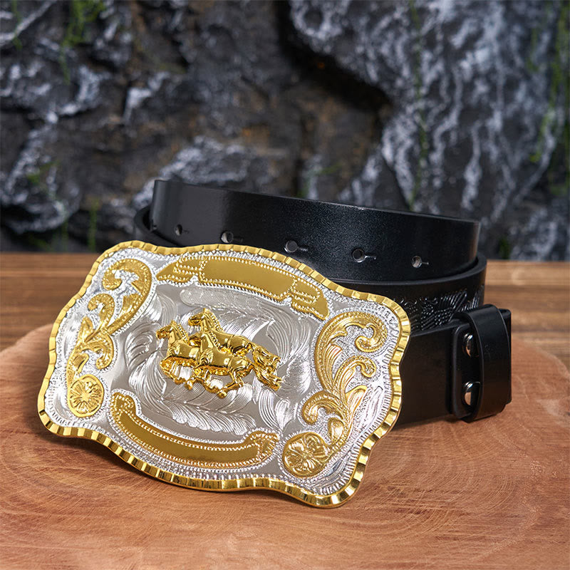 Three Galloping Horses DIY Cowboy Buckle Leather Belt
