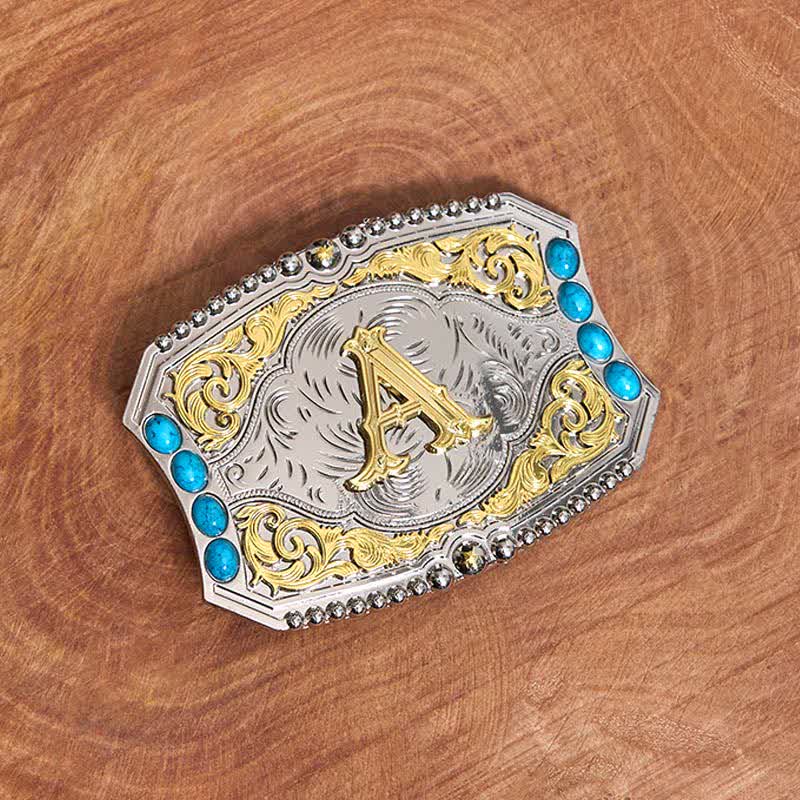 Decorative Turquoise DIY Initial Letter Buckle Leather Belt