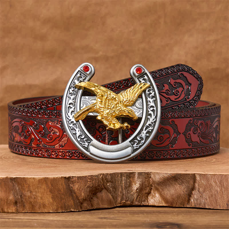 Gold Eagle Western Horseshoe Shape Buckle Leather Belt