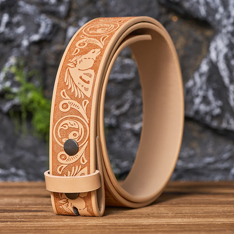 Western Horse-Patterned DIY Leather Belt Strap Without Belt Buckle
