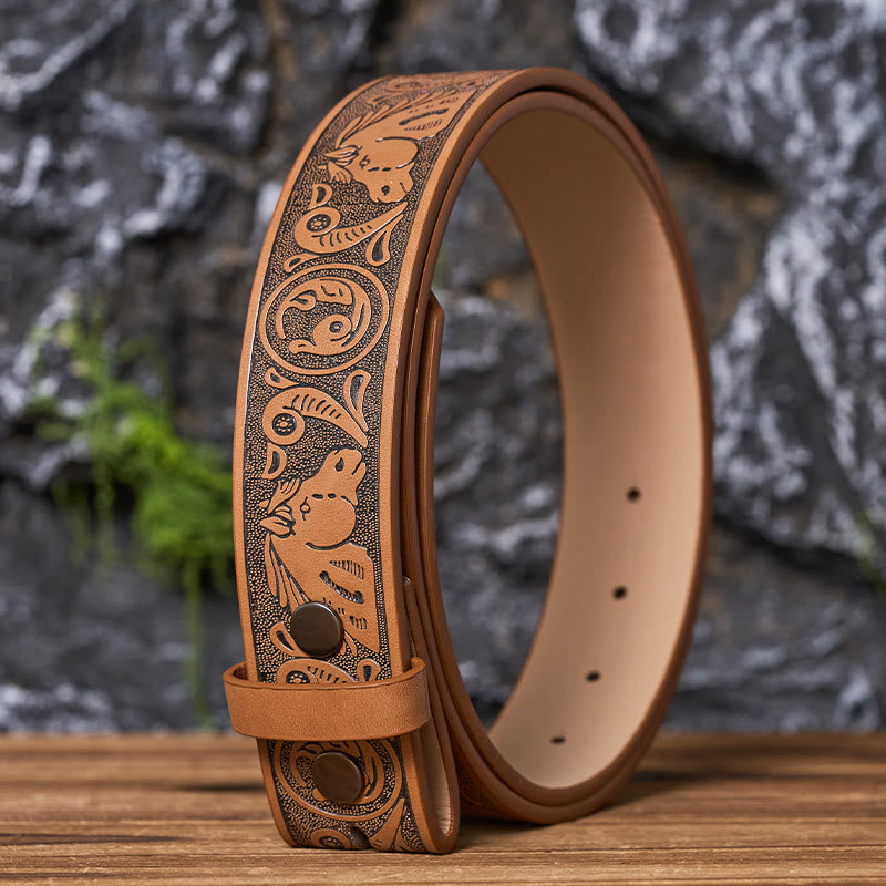 Western Horse-Patterned DIY Leather Belt Strap Without Belt Buckle
