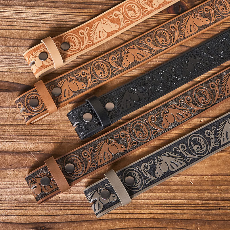 Western Horse-Patterned DIY Leather Belt Strap Without Belt Buckle