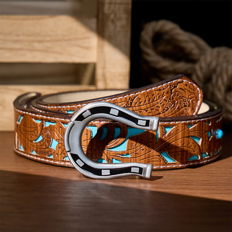 Western Luck Horseshoe-Shaped DIY Buckle Leather Belt