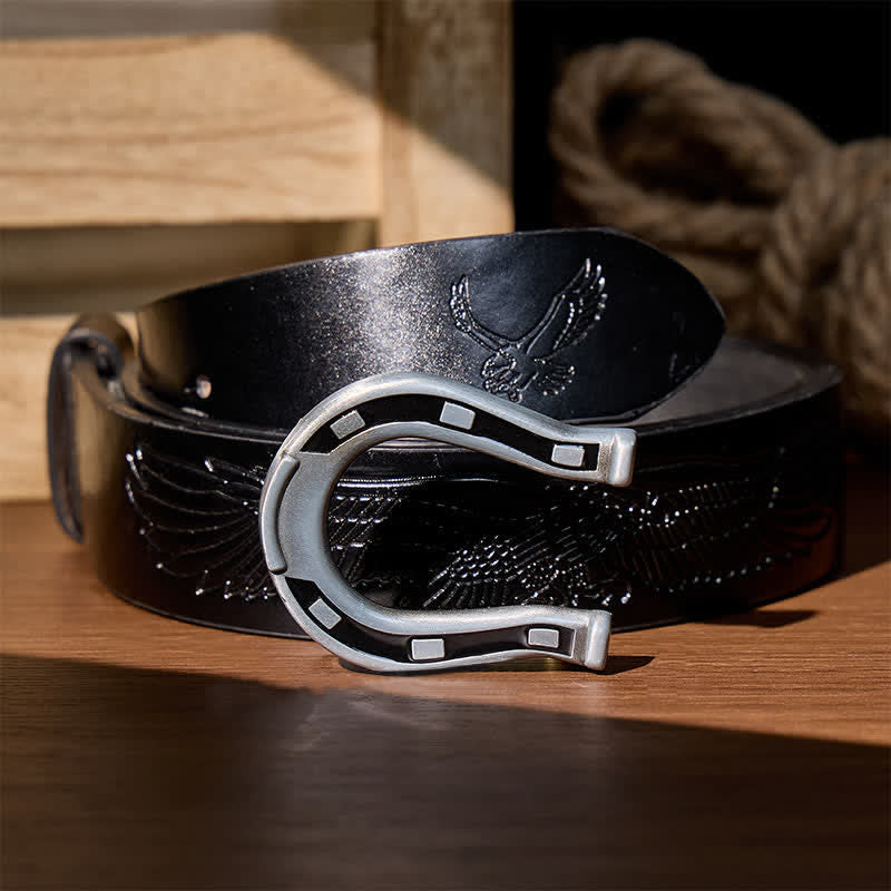 Western Luck Horseshoe-Shaped DIY Buckle Leather Belt