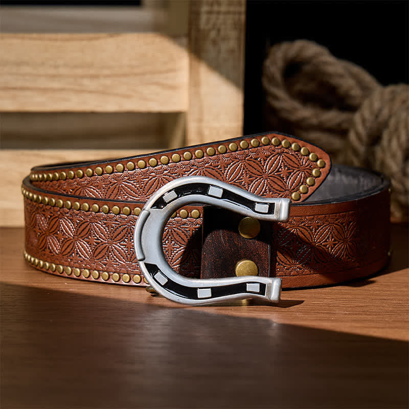 Western Luck Horseshoe-Shaped DIY Buckle Leather Belt