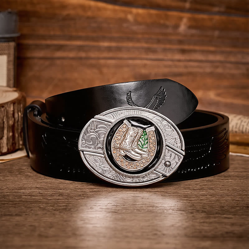 Boots & Horseshoe DIY Hidden Folding Knife Buckle Leather Belt