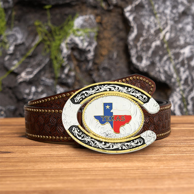 Texas Pride Horseshoe-Shaped DIY Large Buckle Leather Belt